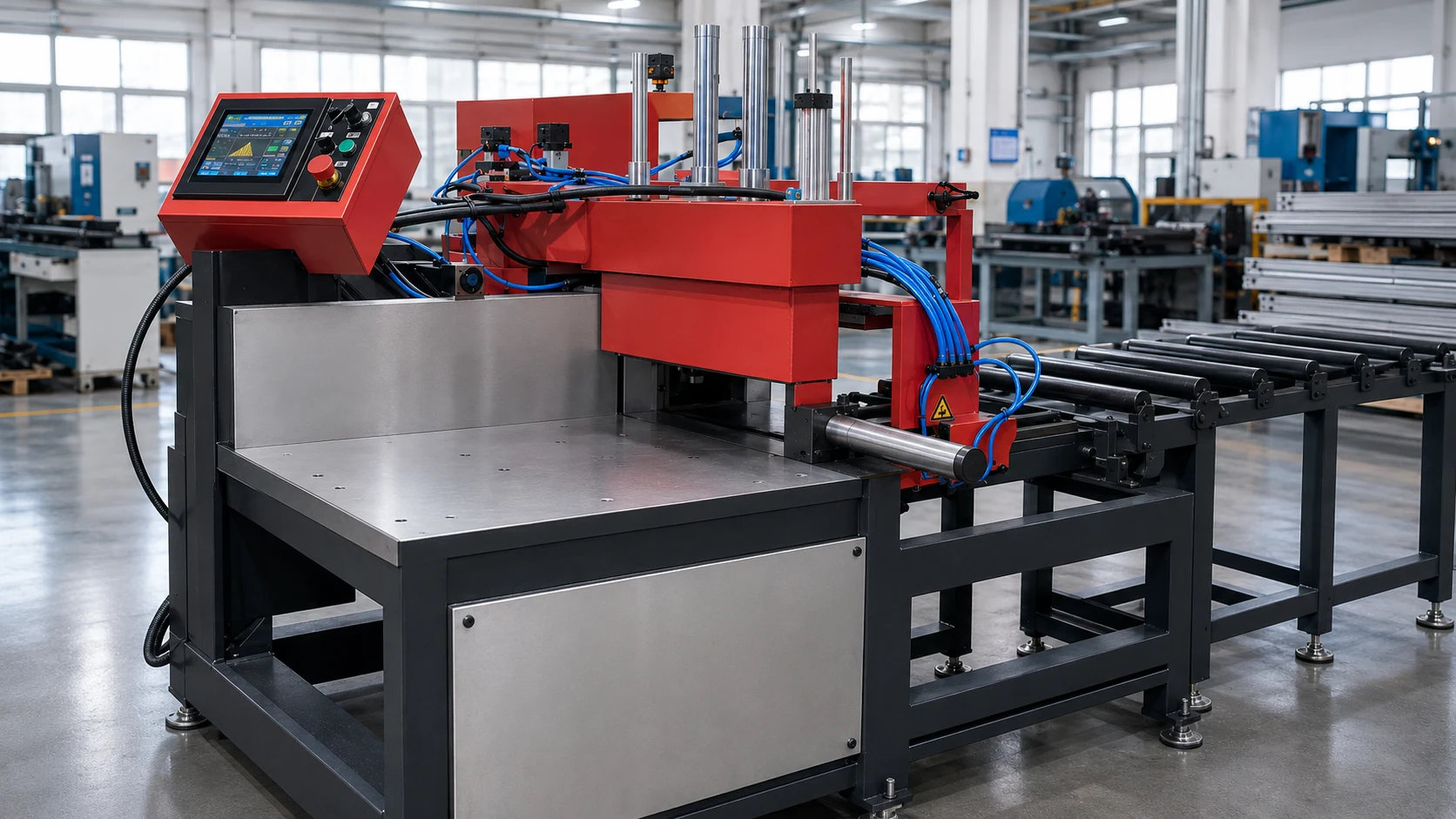 华景设备与加工现场：材料定尺裁切设备